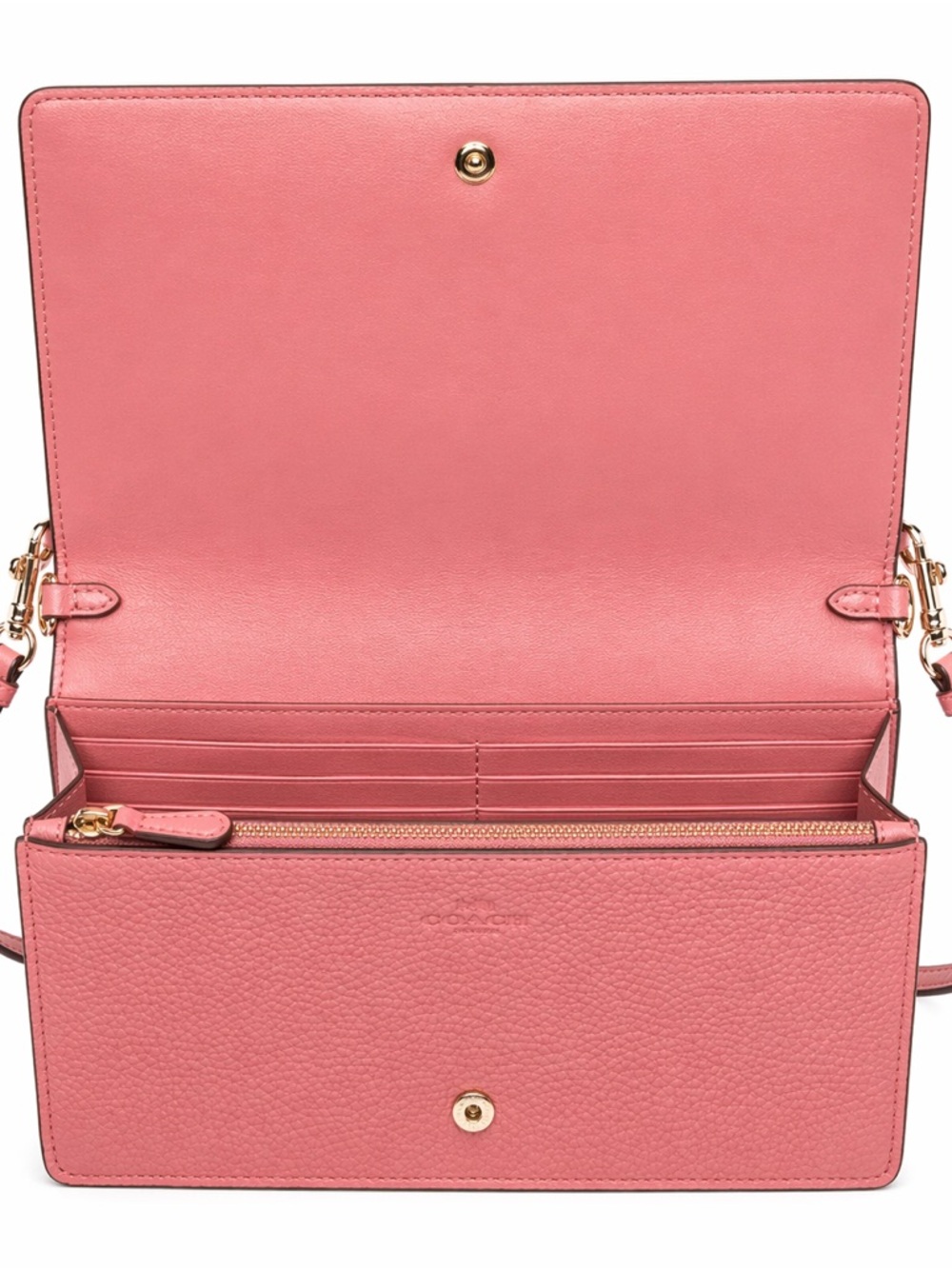 NWT Coach Anna Foldover Crossbody Clutch Pink Pebble Leather Wallet Bag - Picture 3 of 6